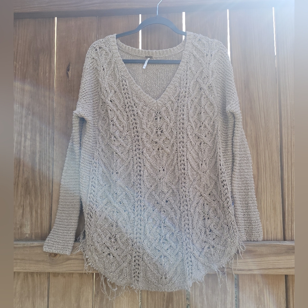 Free People Cable Knit Beige Tan Cardigan Size Medium